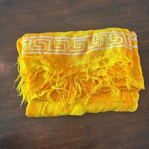 Vintage Mexican Solid Yellow Rebozo Shawl with Hand-Knotted Fringe